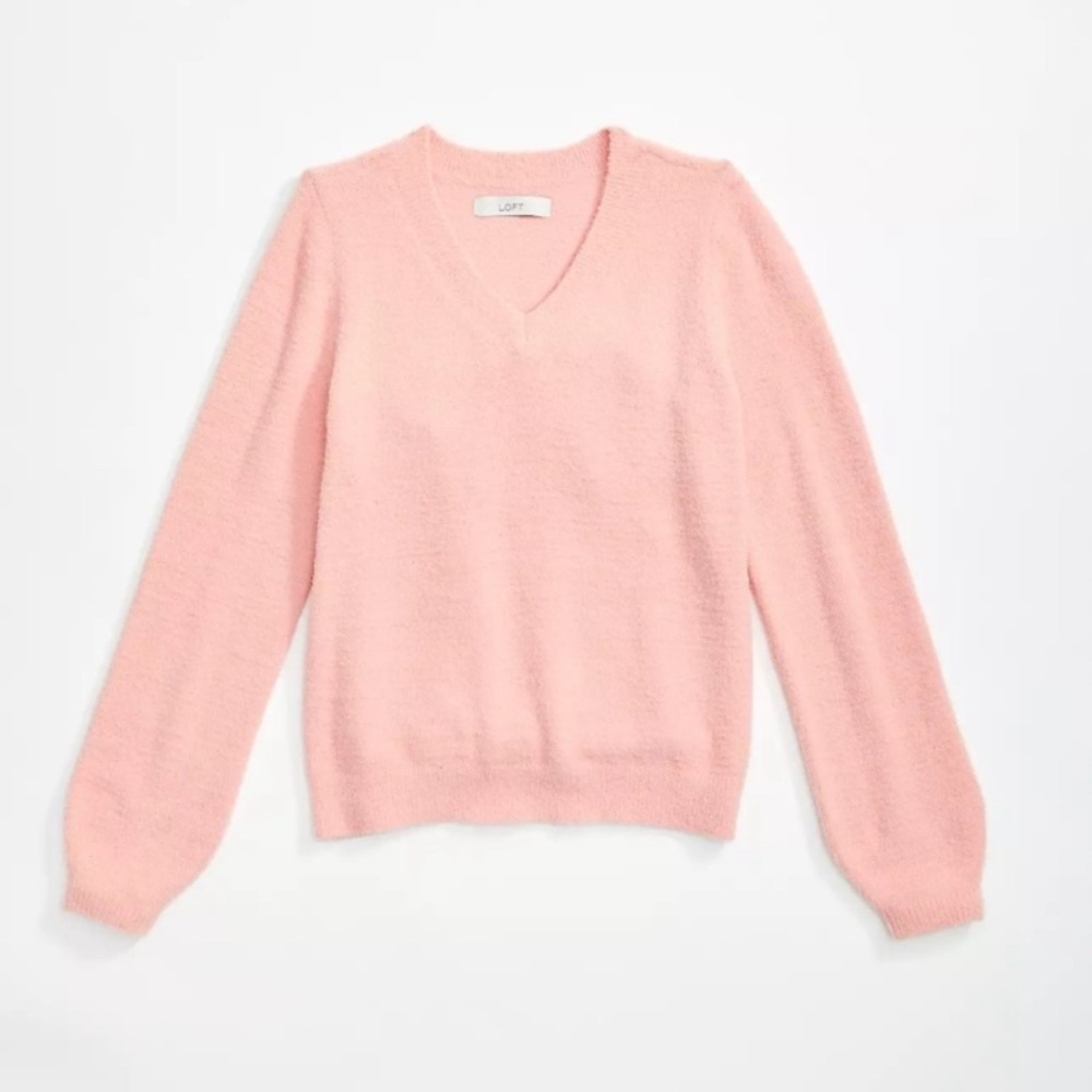 LOFT Cozy Pink Fuzzy V-Neck Sweater Size Large NWOT